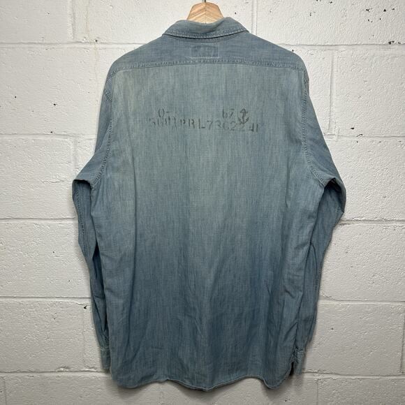 Vintage Polo Ralph Lauren Denim "Stenciled" Button Down Long-Sleeve - Picture 2 of 9